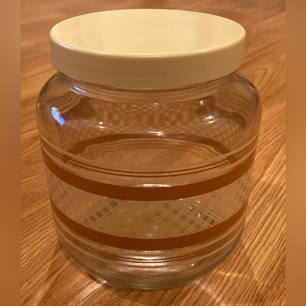Vintage 1950’s GAC Glass Canister with Stripes Lattice patterns A-65